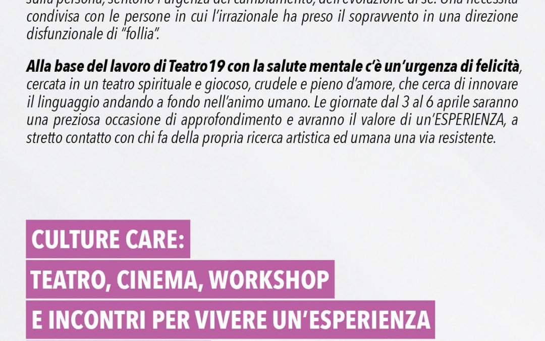 TEATRO E SALUTE MENTALE: UN VIAGGIO TRA CURA E CULTURA incontro d’apertura CULTURE CARE 2025